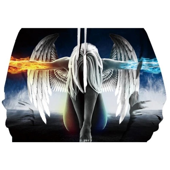 Angel Fire and Ice Unisex Vibrant Black Hoodie Sz S  NWOT - Picture 2 of 5